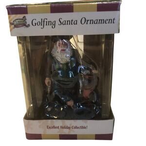 Vintage Golfing Santa with Squirrel. Golf bag with clubs 5x3